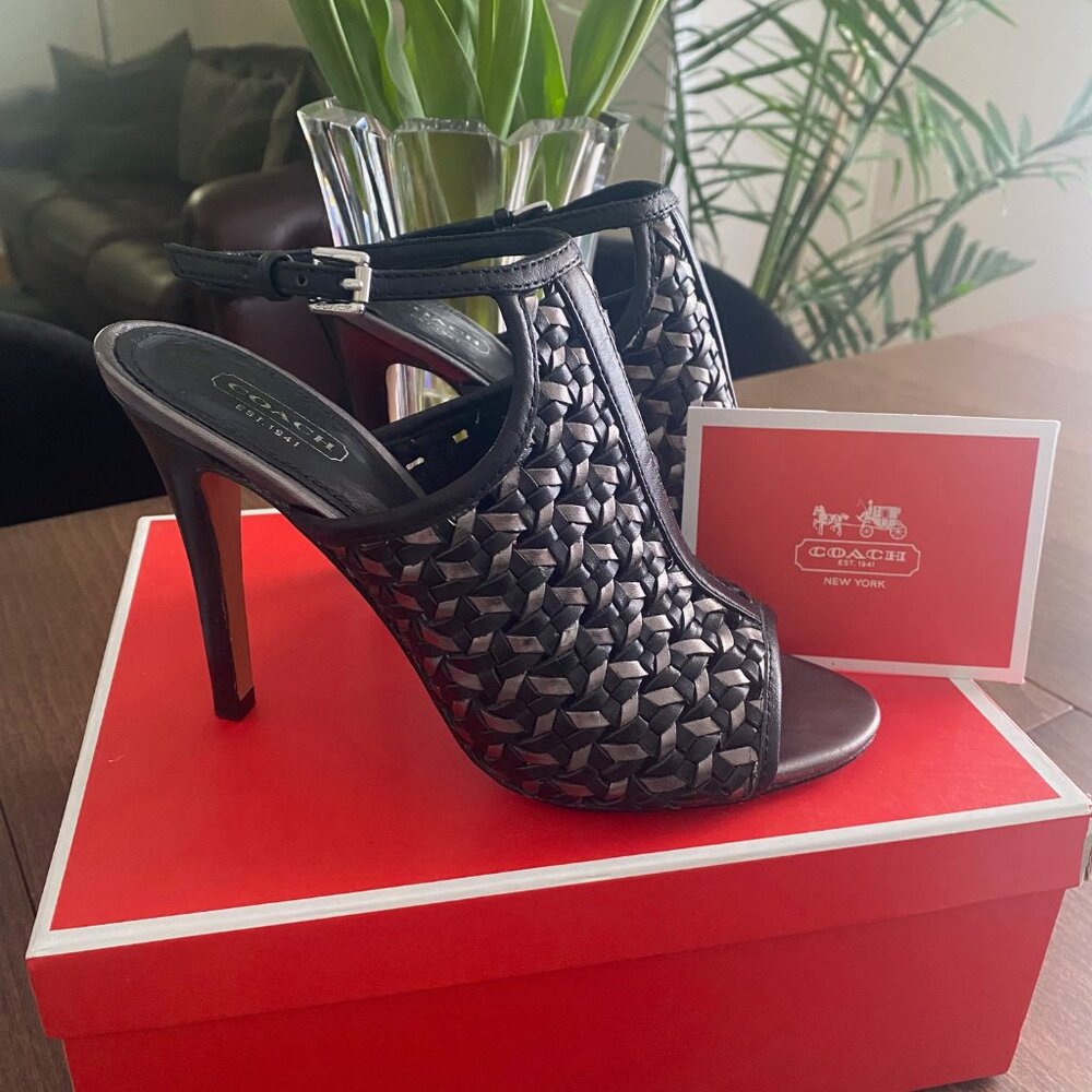 Coach Women's Leela Soft met/veg Calf Pump Warm Pewter/Black Heels